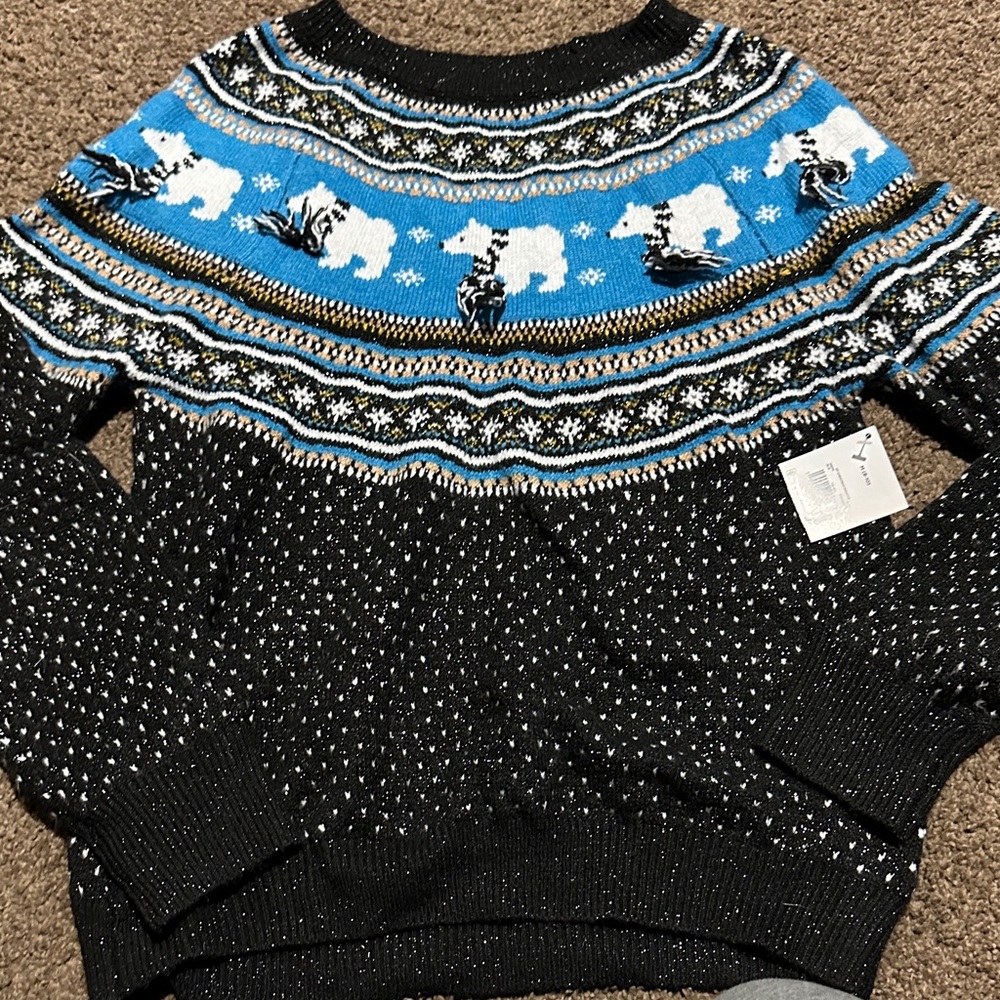 Holiday Time Black and Blue Glittery Polar Bear Sweater Size Medium NWT